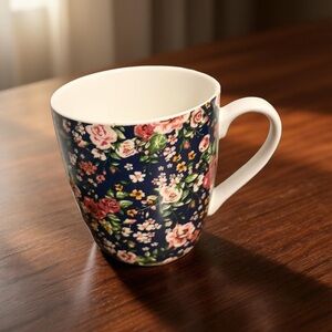Floral Ceramic Mug - Navy and Pink-Mimi